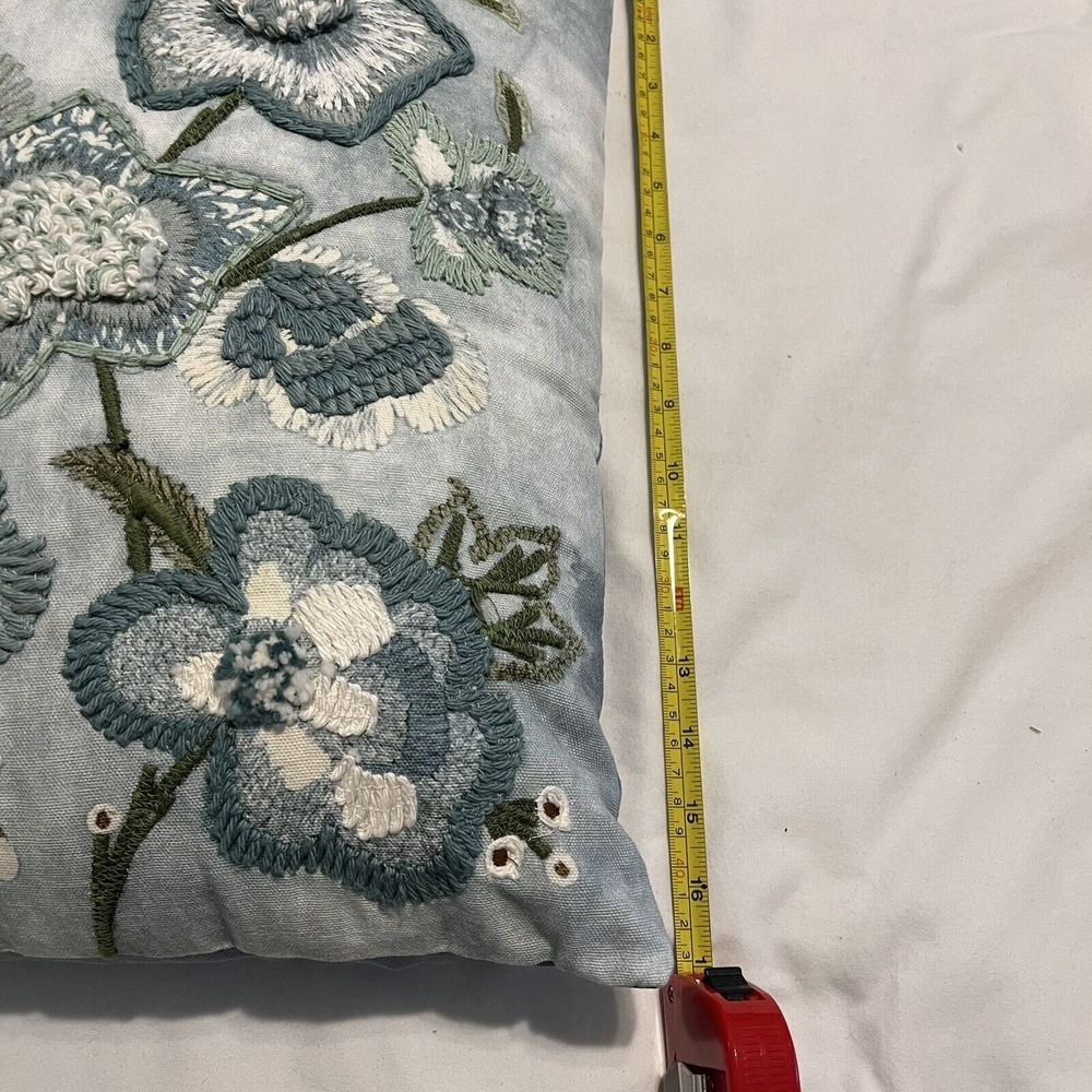 Blue Embroidered Flowers Accent Pillow New With‎ Tags 18 " X 18" Zippered - Picture 8 of 8